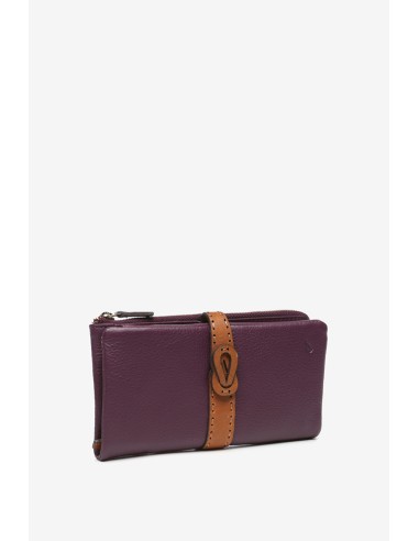 Purple two-tone leather large wallet