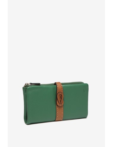 Green two-tone leather large wallet