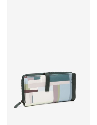 Green geometric print large leather wallet
