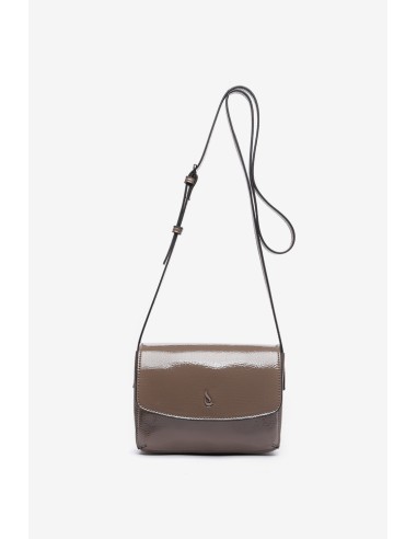 Taupe patent leather small crosbody bag