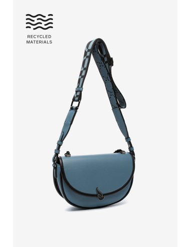 Blue half-moon crossbody bag in recycled materials