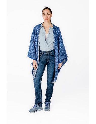 Poncho de mujer con estampado a rayas en azul