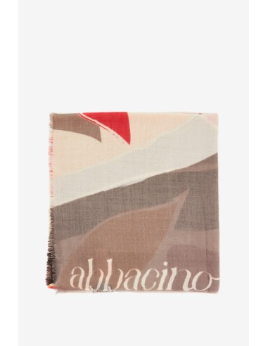 Woollen scarf with abstract print in beige