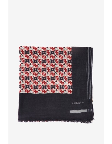 Woollen scarf with geometric print in grey