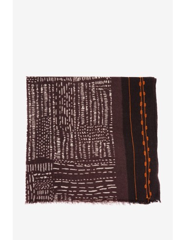 Woollen scarf with geometric print in brown