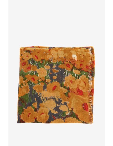 Woollen scarf with floral print in amber