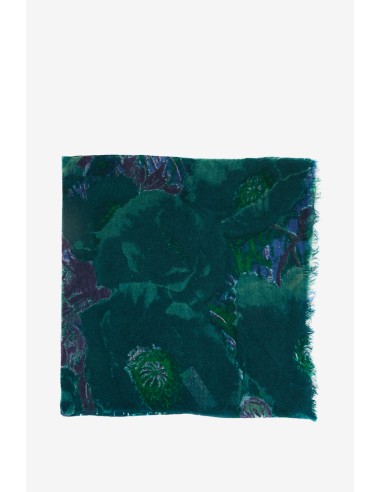 Woollen scarf with floral print in blue