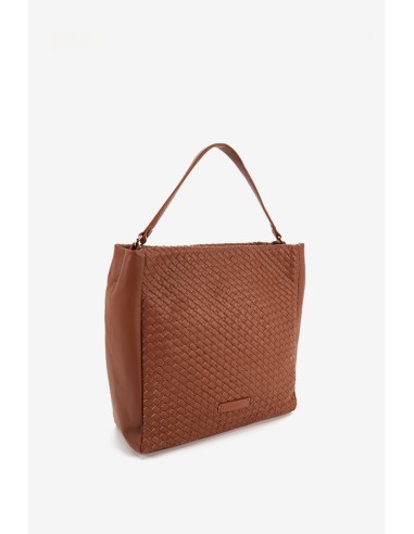 Bolso hobo de mujer de piel trenzada en cognac