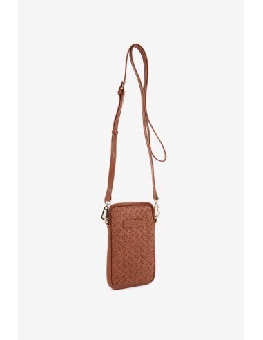 Bolso para el móvil de mujer de piel trenzada en cognac