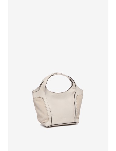 Beige small leather shopper bag