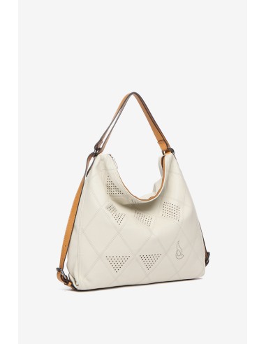 Bolso convertible en mochila de piel troquelada en beige