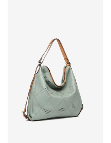 Bolso convertible en mochila de piel troquelada en verde