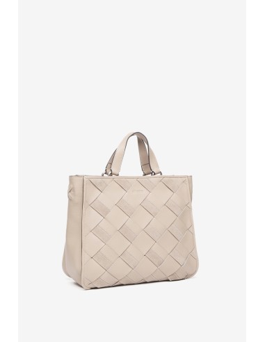 Beige braided leather shopper