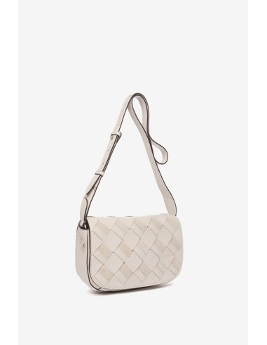 Beige braided leather crossbody bag