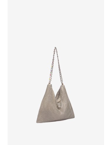 Beige metallic mesh shoulder bag