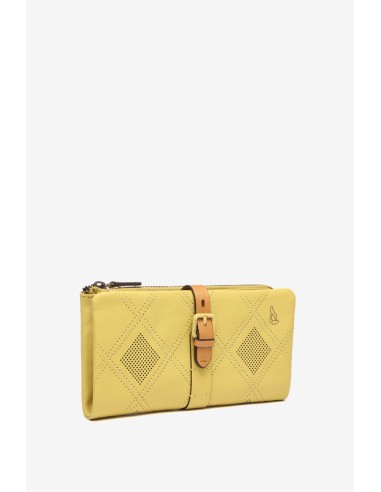 Large leather wallet in yellow die-cut leather