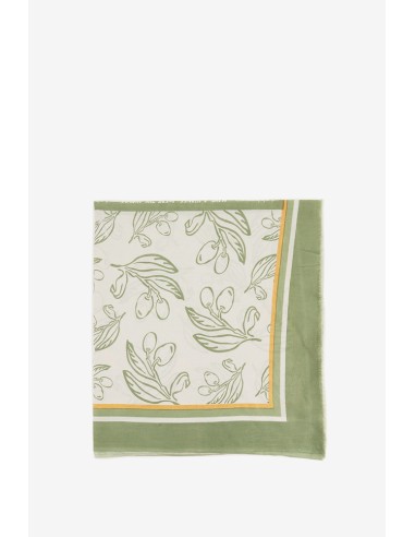 Pañuelo de algodón con estampado de olivos en verde