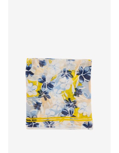 Viscose scarf with floral print in yellow