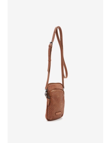 Bolso para el móvil en piel troquelada cognac