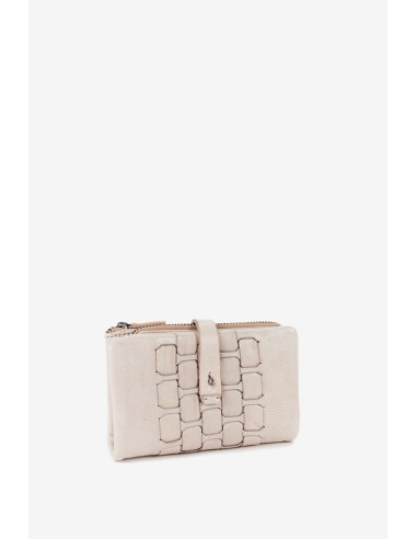 Cartera mediana de mujer en piel trenzada beige