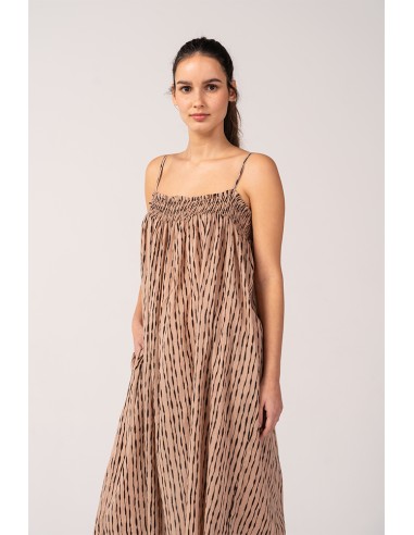 Cotton beach dress with ethnic print in camel
