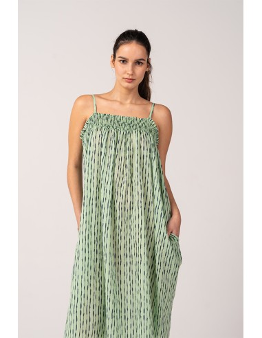 Cotton beach dress with ethnic print in green