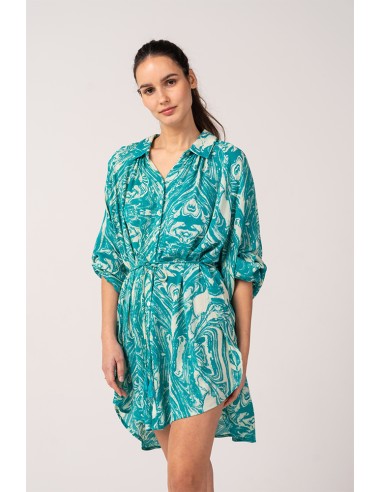 Cotton beach dress with abstract print in turquoise