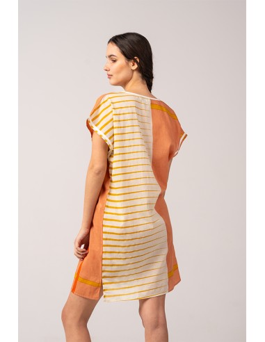 Orange cotton beach dress with geometric print