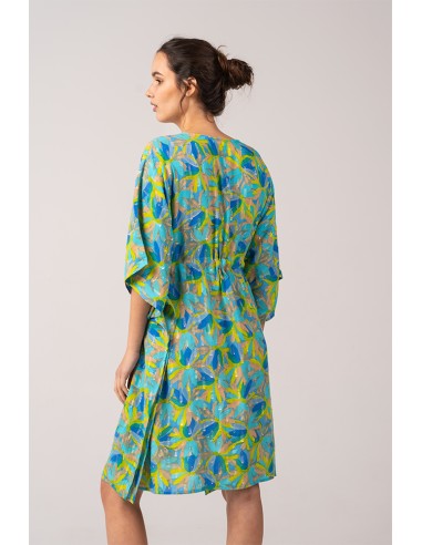 Turquoise kaftan with turquoise floral print