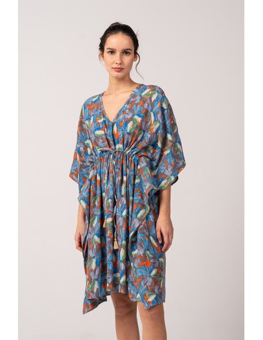 Viscose kaftan with blue floral print