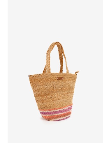 Raffia basket with purple print