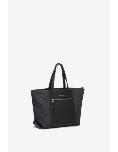 Bolso shopper pequeño en tejido de jeans negro