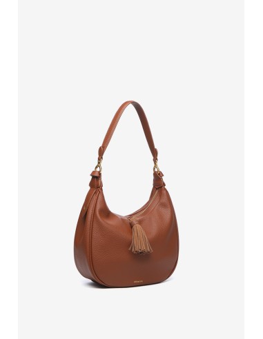 Bolso de hombro con borla en materiales reciclados cognac