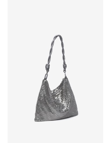 Silver metallic mesh shoulder bag