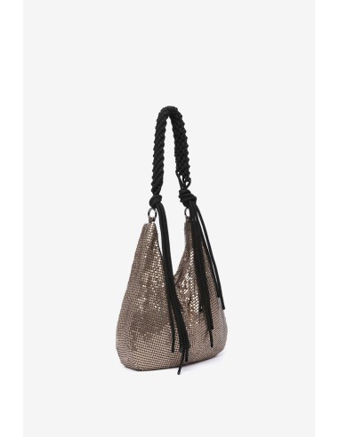 Bronze metallic mesh tassel shoulder bag