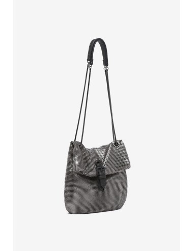 Bolso media luna en malla metálica plata