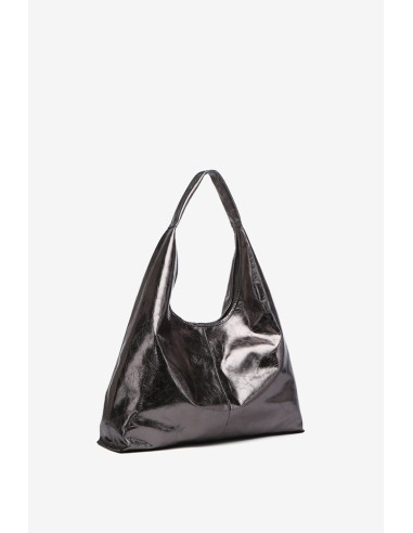 Bolso de hombro en piel metalizada plata