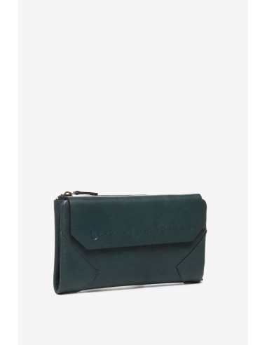 Cartera grande con solapa en piel verde