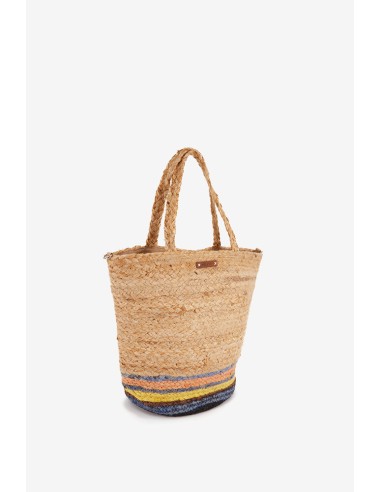 Raffia basket with yellow print