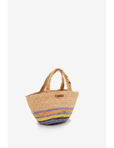 Small raffia basket with yellow print