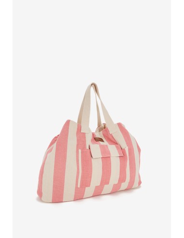 Beach bag with striped print in coral