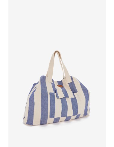 Beach bag with striped print in blue