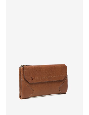 Cartera grande con solapa en piel cognac