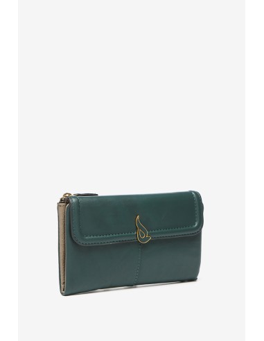 Cartera grande con solapa en piel verde