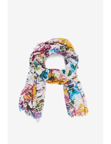 Wool scarf with multicolor floral print