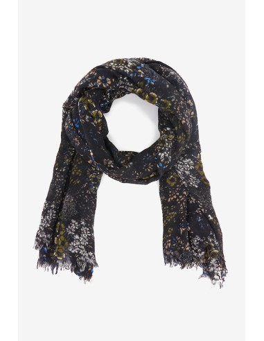 Wool scarf with microfloral print in black